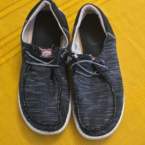 Hey Dude Women's Black & White Knit Casual Slip-On Loafers